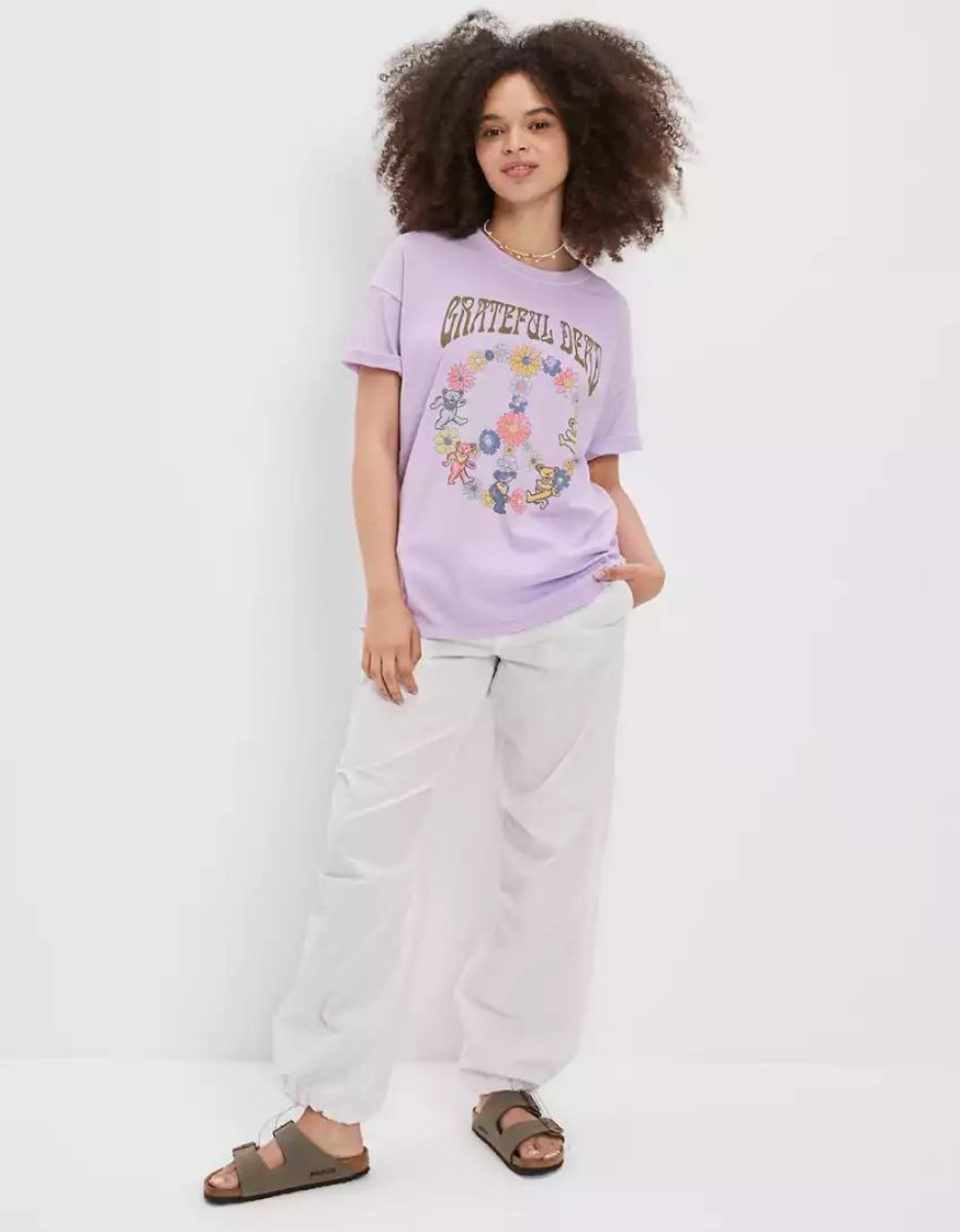 T Shirts American Eagle AE Oversized Grateful Dead Graphique Tee Lavande Femme | LSQ-77305246